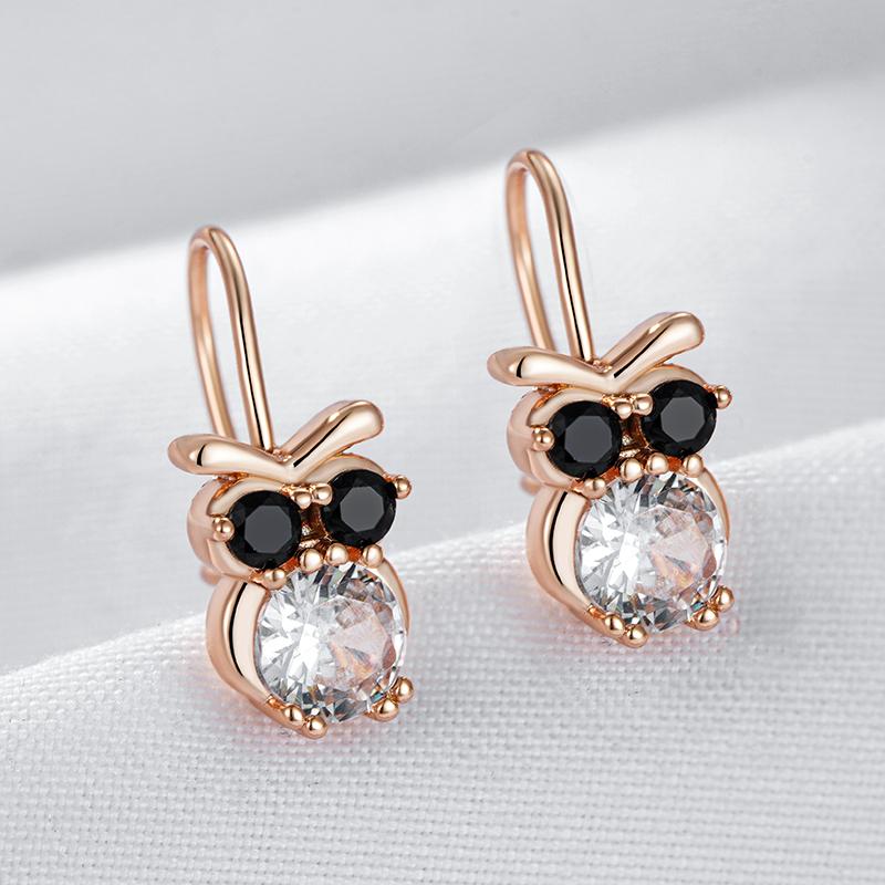 Children'S Earrings Fashion  Rose Gold Color Little Owl Black Natural Zircon Accessories Daily Fine Vintage Jewelry