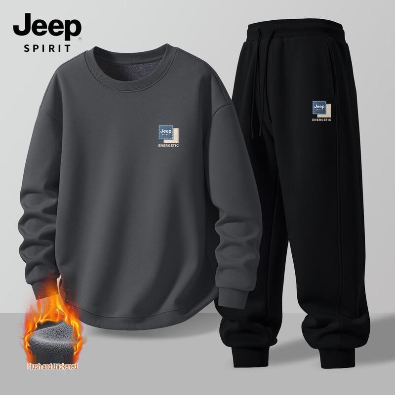 JEEP SPIRIT Men's 2025 Winter Fleece Hoodie & Sweatpants Set