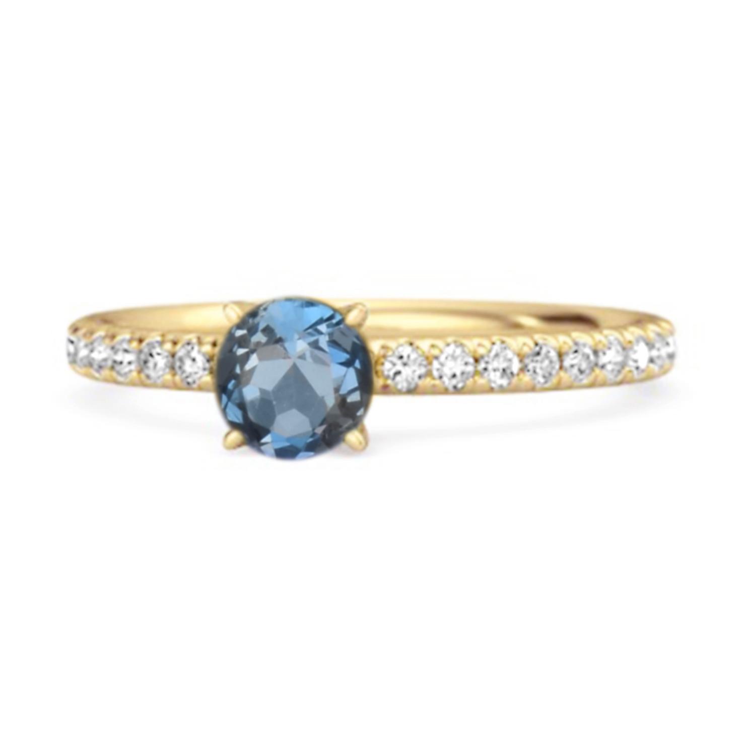London blue topaz Round Soliatire Ring - 925 Sterling Silver Gold Vermeil 9