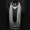 Elegant Faux Pearls Collar Bib Necklace Earrings Fashionable Beaded Jewelry Set Multilayered Strand Accessory for Women