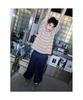 Saendeusaundeu (Unisex) Dyed Stripe Short Sleeve T-Shirt Beige