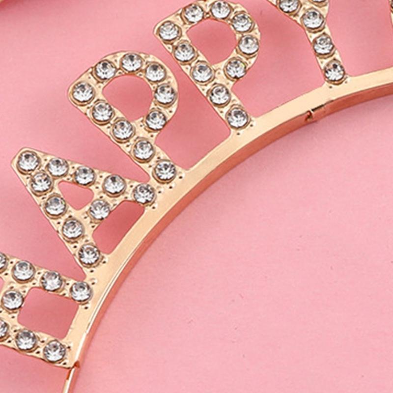 Happy Birthday Props Hairband for Adult Family Gathering Birthday Party Rhinestones Headband Photography Accessories