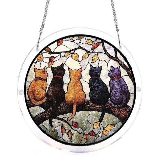 Acrylic Jigsaw Puzzle Suncatcher Colorful Cats Butterflies Flowers Window Hanging Ornament Stained Glass