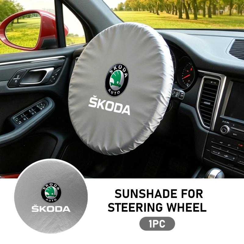 AAFO1 Car Steering Wheel Sunshade Silver Coated Cloth Insulation Protector Accessories For Skoda VRS Superb Yeti Octavia Enyaq Rapid