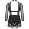Robe de Danse Filles Paillettes Brillantes Ourlet à Franges Style Patchwork Maillots de Bain Tenues de Danse Vêtements de Scène