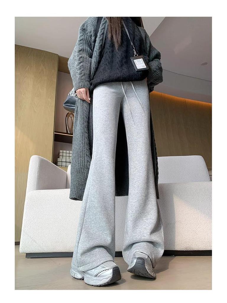 Petite High Waist Grey Flare Pants - Women's Slimming Yoga Sweatpants for Spring/Autumn