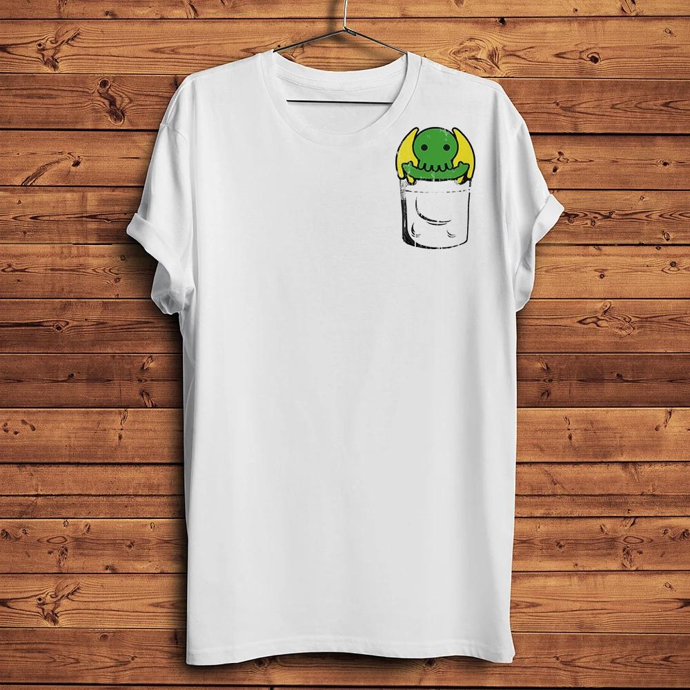 Cute chibi Great Cthulhu in Pocket Funny Anime TShirt Unisex Short Sleeve Casual TeeUnisex Streetwear T Shirt Breathable Print S
