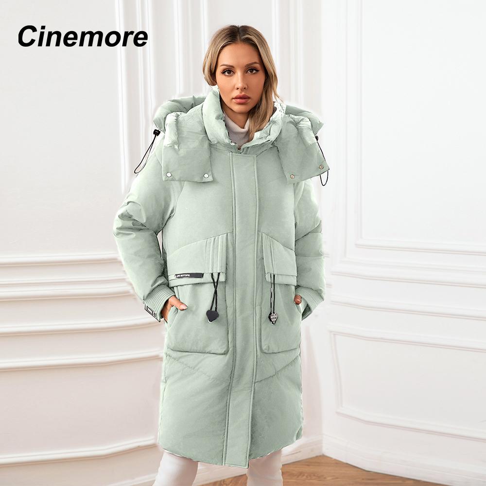 

Cinemore женская куртка зима 2024 теплые длинные парки верхняя одежда с капюшоном женская одежда модный пуховик женское пальто унисекс 012