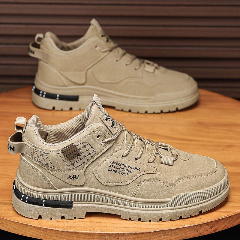 Fashion Men's High Top Work Boots Anti-Slip Wear-Resistant Platform Sole Height Increasing Outdoor Hiking Shoes Comfortable Autumn New