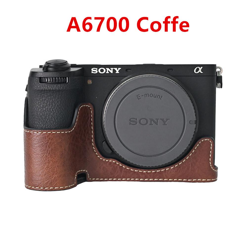Camera Half Case for Sony A6700 A6400 A6300 A6100 A6000 ZVE10 ZVE10II ZVE10M2 A7R5 A7CII A7C2 Bottom Opening Cover PU Leather