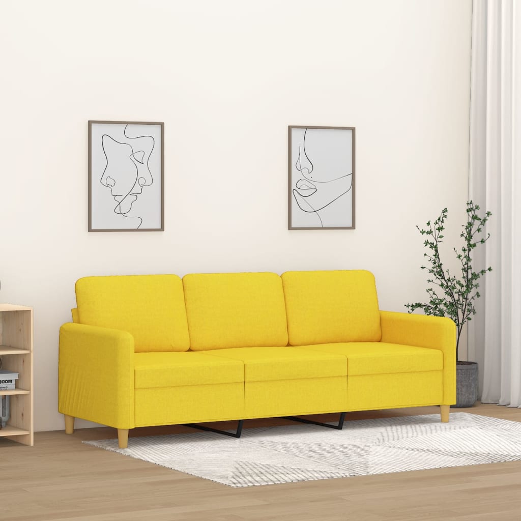 Vidaxl Sofa 3-Osobowa, Jasnożółta, 180 Cm, Tapicerowana Tkaniną