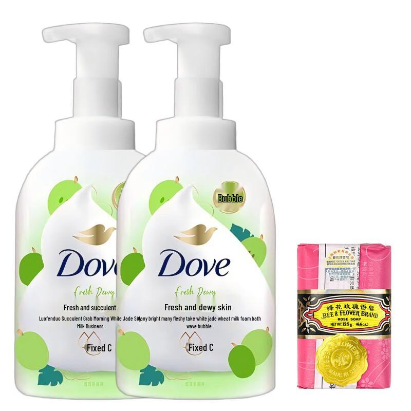 Dove Green Grape Soy Milk Shower Foam Twin Pack with Rose Soap