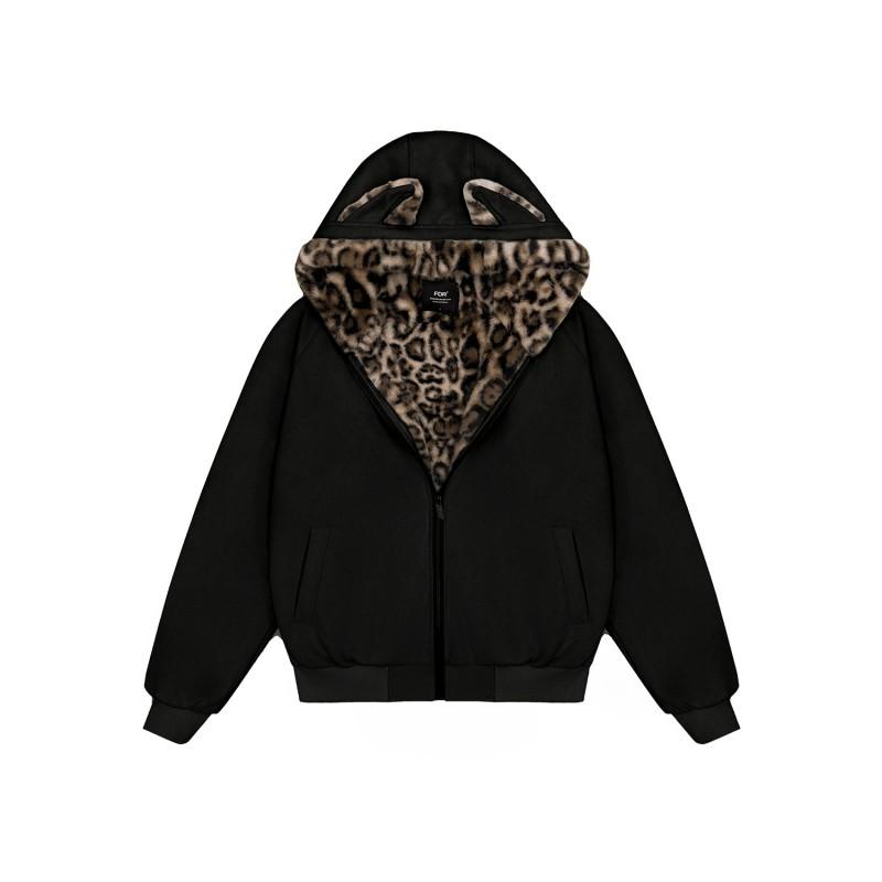 Faux Suede Fur Collar Hooded Coat Men Women Couple Thick Fashion Commute Outerwear