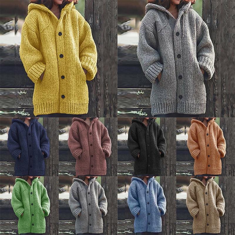 Super Cozy Plus Size Womens Hooded Knitted Cardigans Jumper Sweater Winter Jacket