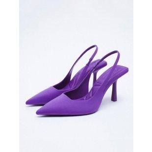 

French high heels women s summer new temperament outer wear pointed head thin heel high sense bag head empty sandals women 40 фіолетовий