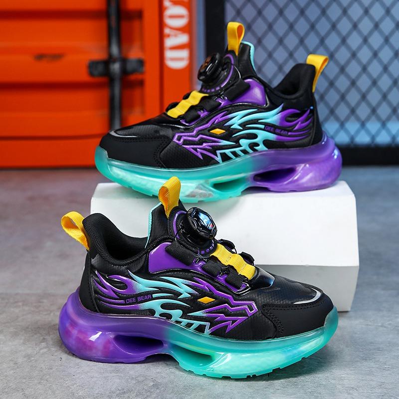 Kinder Drehschnallen Sneaker Flammenmuster Luftpolstersohle Rutschfeste Sportschuhe