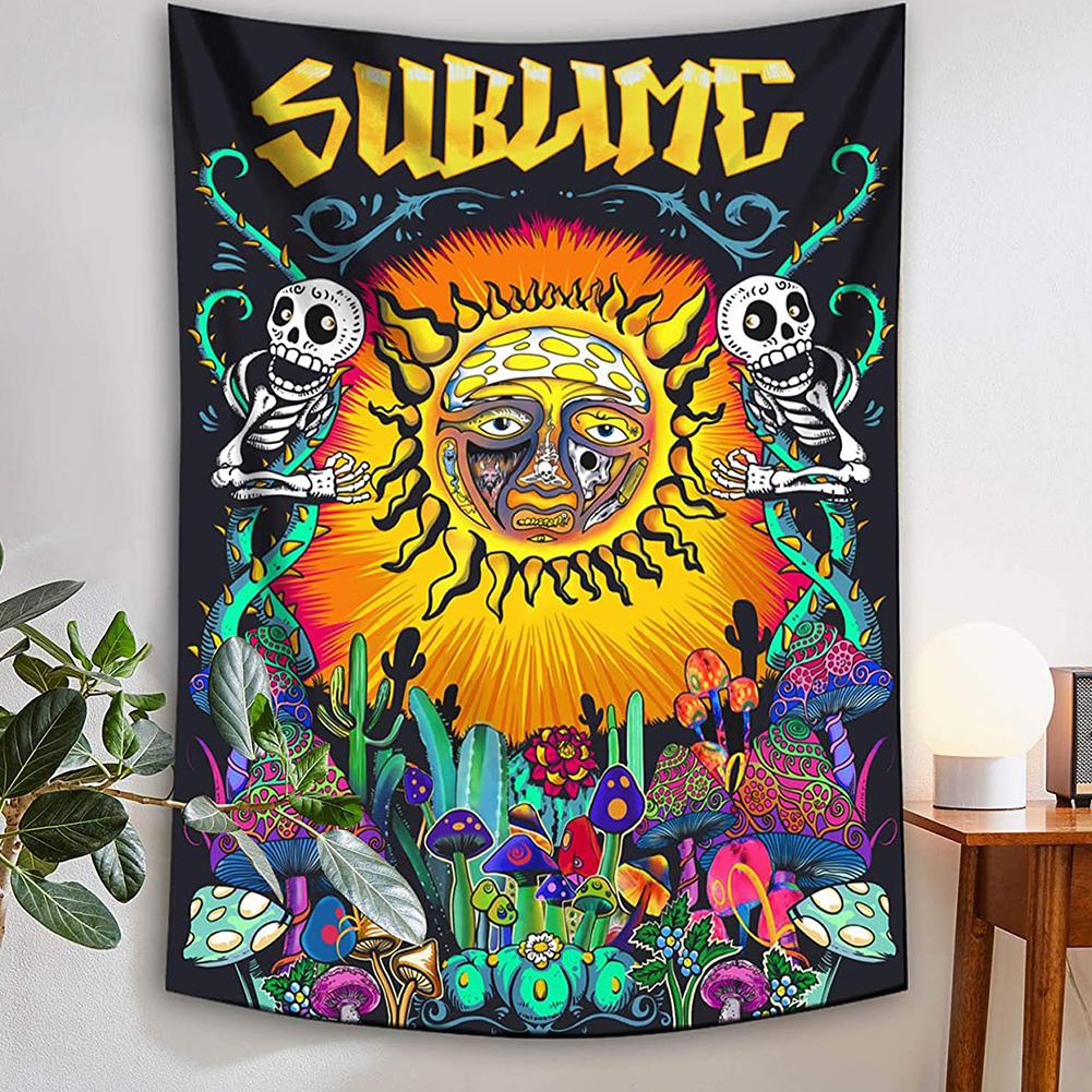 Hippie Sun Rectangle Wall Tapestry Mushroom Cactus Wall Hanging Background Cloth For Bedroom Decor
