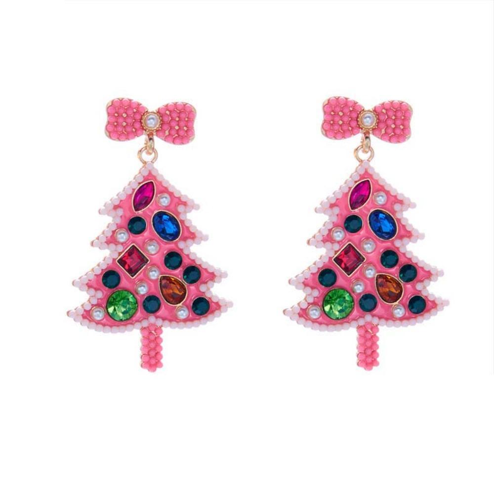 Colorful Rhinestone Drop Ear Drop Dangle Crystal Xmas Studs Christmas Tree Earrings  Fashion Women