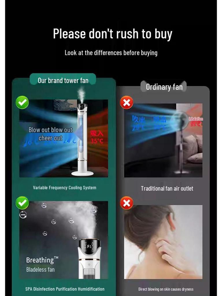 Bladeless Oscillating Tower Fan with Voice Control