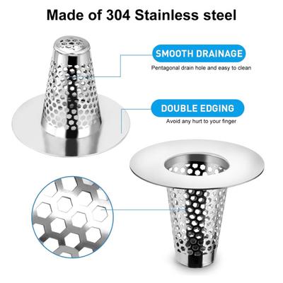 Stainless Steel Fliter Rust-Free Bathroom Strainer Taper Hair Catcher Filter for 1.3-1.6'' Bathtub Sink Drain