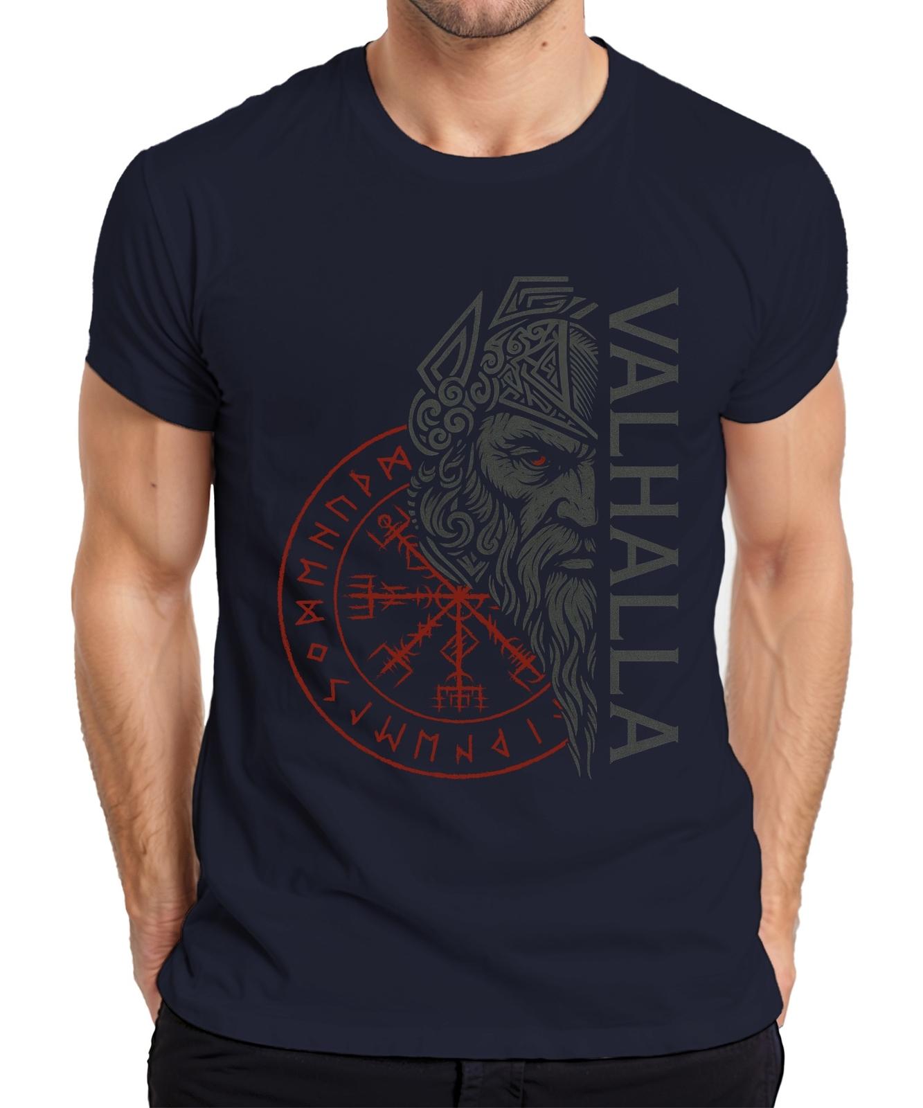Valhalla Viking Norse Mythology Vegvisir Runes Odin Gift Mens T-Shirt- S