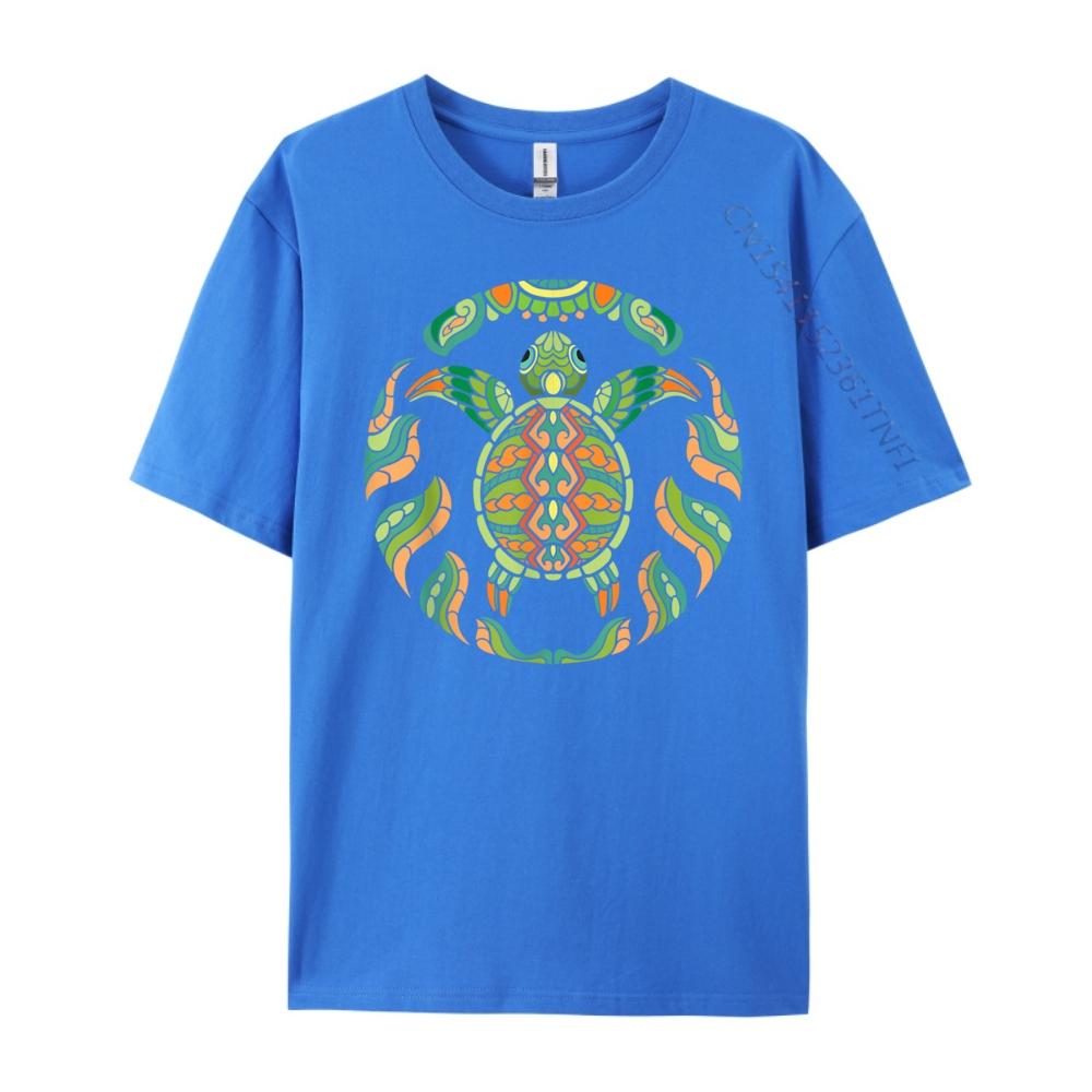 Ethnic Blue Turtle Hawaiian Tribal Animal Sea Beach Mens Shirts Graphic Tee White T Shirt Men's Clothing