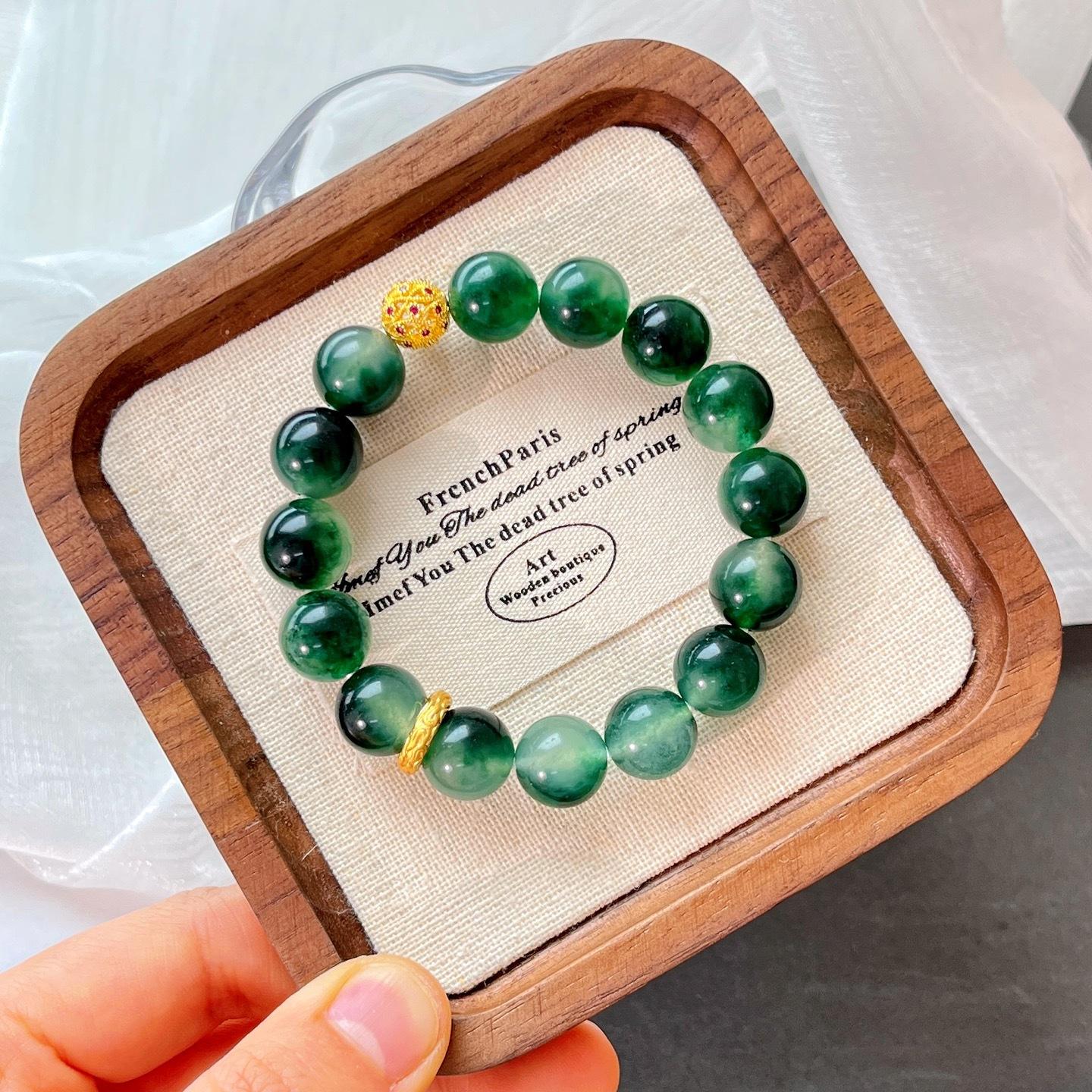 12Mm Design Water Grass Agate Color Quartzite Stone Bracelet Bracelet