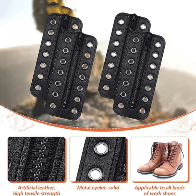 PU Leather Zippered Shoelace Inserts Waterproof Leather Zippered Shoelace Easy Installation for Hiking Boot Enhancement