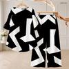 Women Plus Size Two Piece Pant Set Round Neck Half Sleeve Black White Printed High Low Top Wide Leg Pants