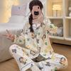 Love Bear Print Style Pajama Woman Winter Long Sleeve Two Pieces Set Pajamas Fashion Kawaii Cute Sweet