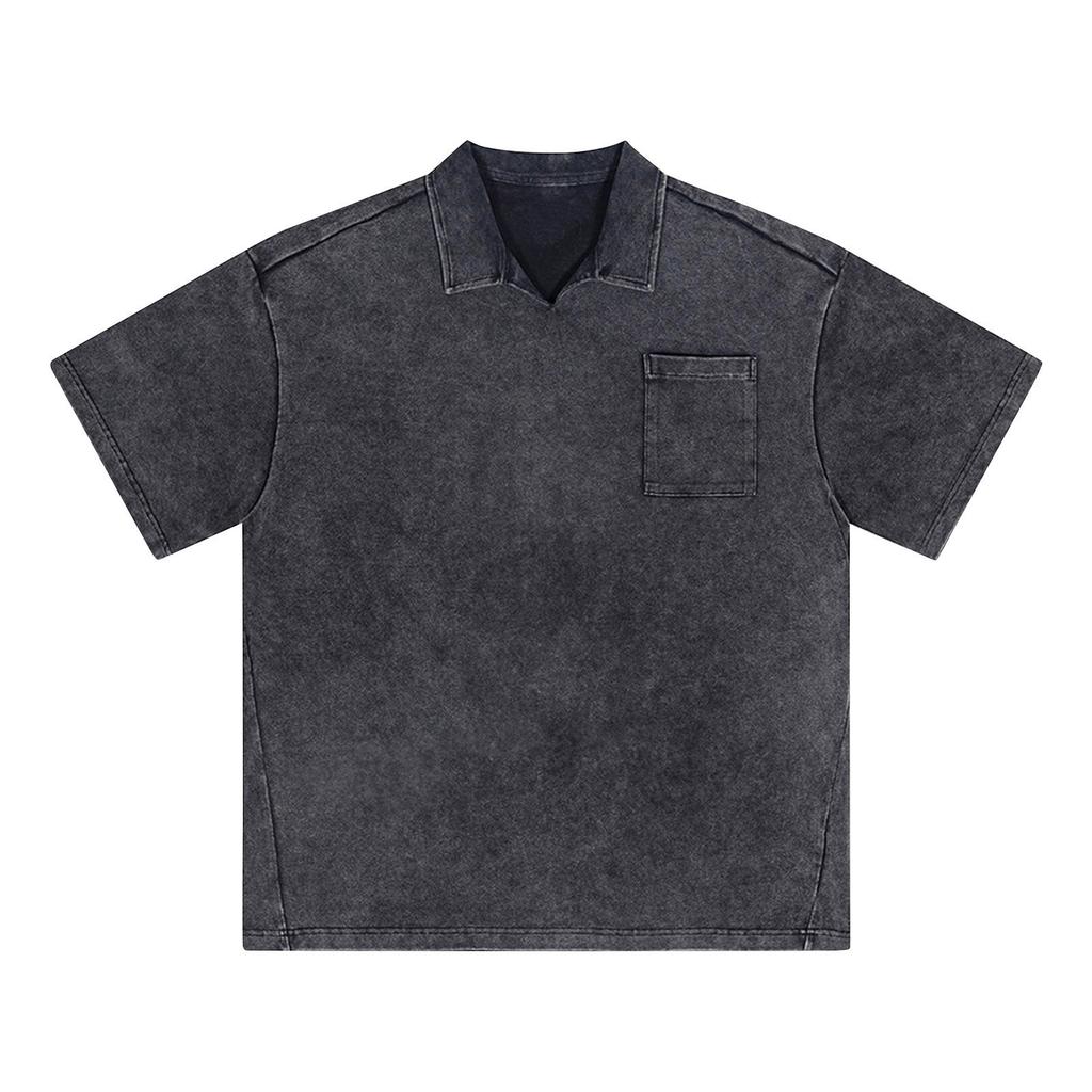 Men's Summer Solid Color Buttonless Lapel Loose Short Sleeve Top