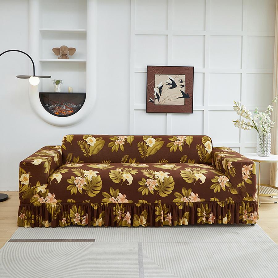 Пестрый чехол на диван с юбкой - Ткань imitation milk silk, Декоративный и устойчивый к домашним животным, Для использования в любое время года 1 Seater