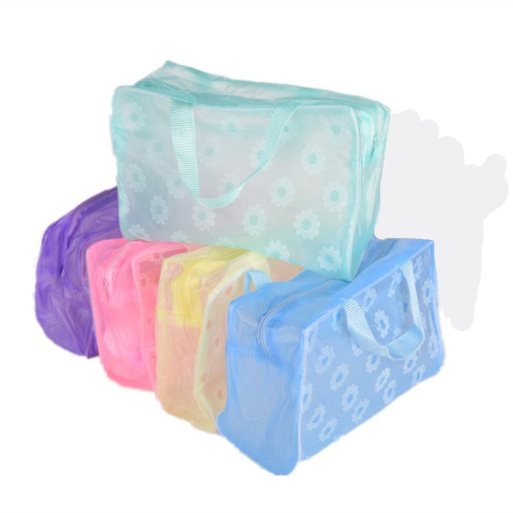 Women PVC Cosmetic Bag Case Waterproof Flower Print Cosmetics Transparent Toilet Bag Organizer Pouch Girl Make Up Bags Set