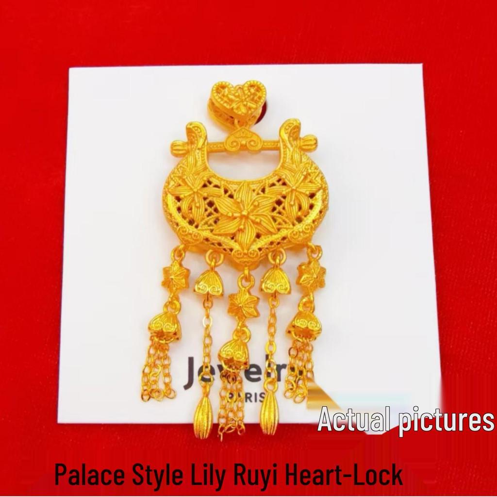 Ancient Style Lily Ruyi Auspicious Lock Pendant Necklace In Openwork Design: Chinese Blooming Wealth Jewelry