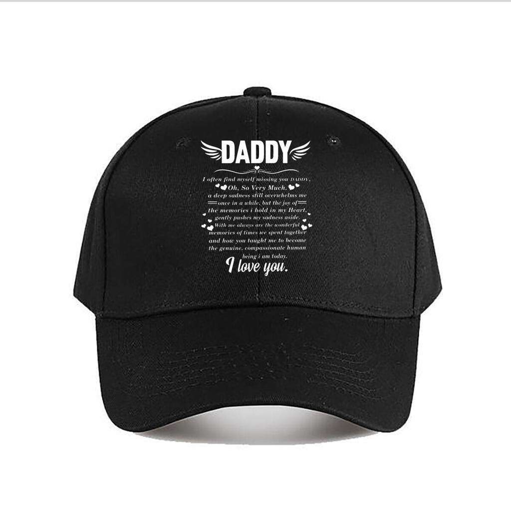 Daddy Memorial Canvas Wall Art Loving Quote Wings Heart Baseball Cap Fashion Unisex Sunhat Womens Outdoor Sports