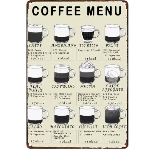 Coffee Drinks Retro Poster Cafe Living Coffee Knowledge Metal Tin Sign TypesAluminumtin Sign