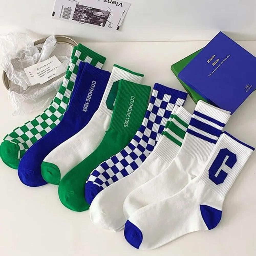 Hollyge [Set of 4] E.T. Vivid Colorful Long Socks Set Green_4 Pairs Set/FREE