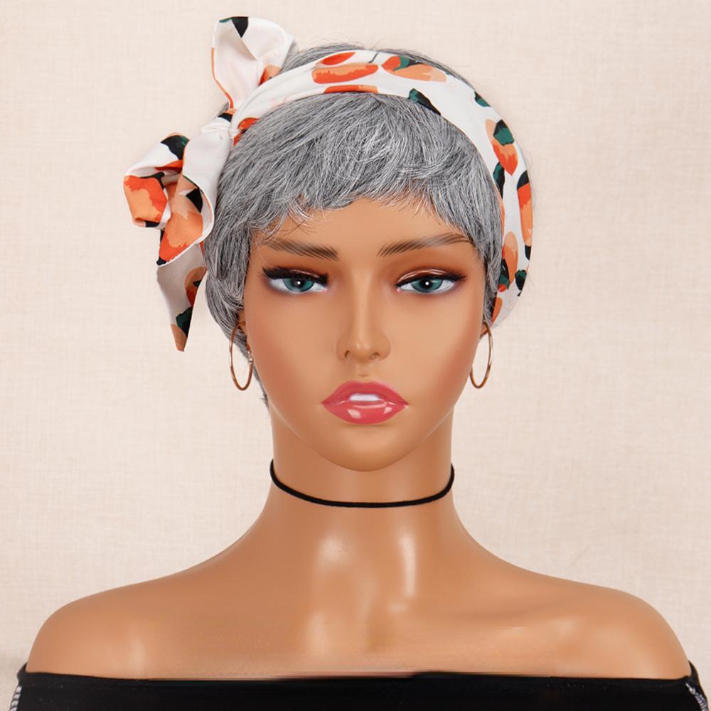 XINRAN Grey Ombre Short Hair Wigs Fluffy Pixie Cut Synthetic Heat Resistant Fiber Wig for Women Cosplay Daily Wear