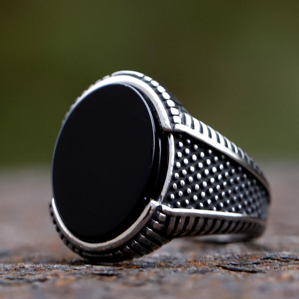 New  Retro Ring Geometric Black Zircon Stone For Anniversary Party Wedding Men's Anels Totem Luxury Jewelry