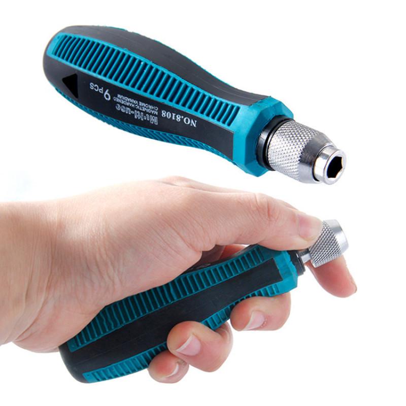 Hot! 9Pcs/Set Precision Screwdriver Set for 1/4in/6.35mm Phillips/Slotted Bits with Weak Magnetic
