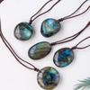 Natural Labradorite Pendant Necklace Healing Polished Moonstone Charm Stress And Anxiety Therapy Palm Stone Crystal Necklace