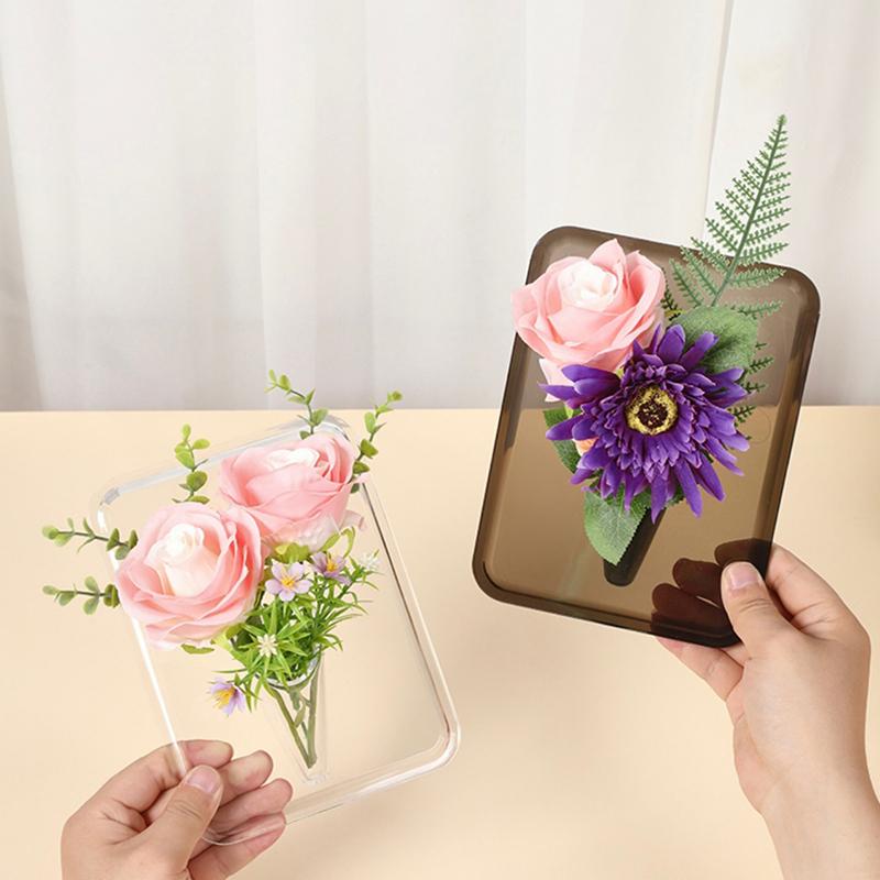 1PC Acrylic Desktop Bookshelf Transparent Ins Abstract Art Creative Flower Vase Ornaments Home Decoration