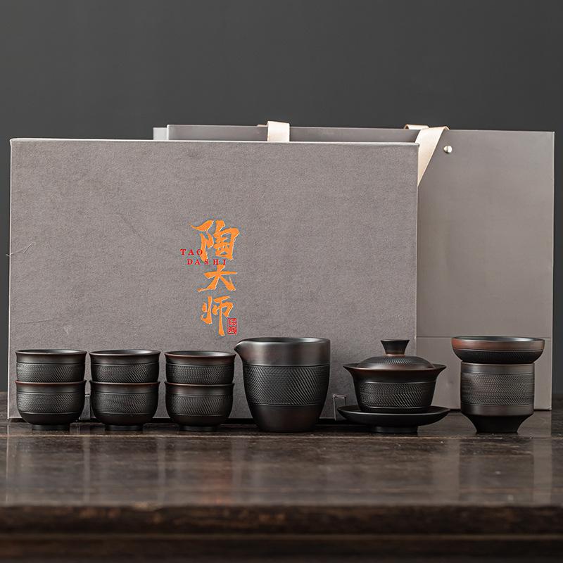 Purple Clay Jumping Knife Kung Fu Tea Set Luxury Home Use Tea Drinking Gaiwan Teapot Teacup High-end Gift Box Gift for Giving