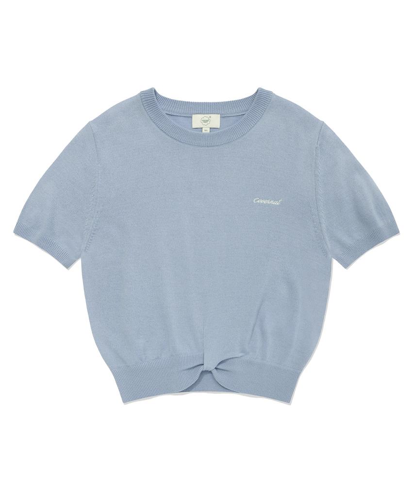 COVERNAT WOMAN Twist Wool Short Sleeve Knit Light Blue