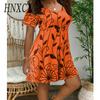 HNXC Women's Polyester High Waist Floral Print Tunic Dress
