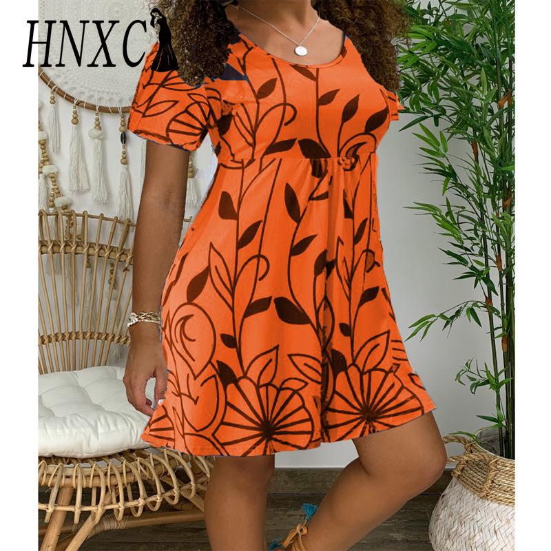 HNXC Women's Polyester High Waist Floral Print Tunic Dress