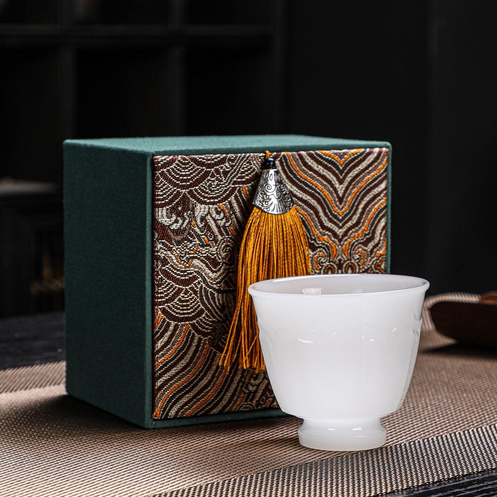 Jade porcelain teacup Kung Fu tea master cup ceramic pure white small water cup household small high-foot tea set teacup gift