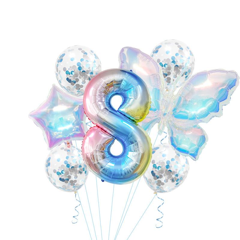 Colorful Transparent Butterfly Balloon Set Birthday Party Gradual Change Digital Birthday Party Decoration Supplies