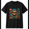 Tattoo Newt with Mushrooms Mens T-Shirt Reptile Black 100% Cotton Animal Printed