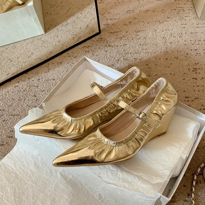 Spring 2025 New Pointed Wedge Heel Non-slip One-word Strap Single Shoes Versatile High Heels Mary Jane Shoes Women's Single Shoes